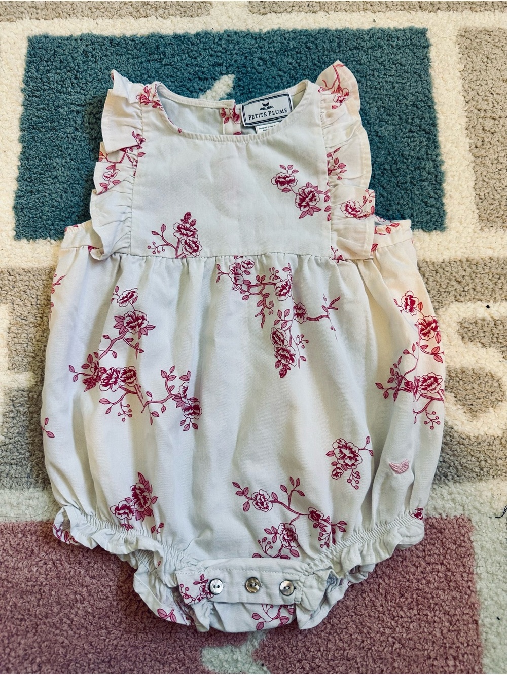 Petite Plume White & Pink Floral Baby Bubble Romper - 18-24M